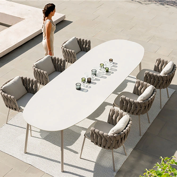 Modern Style Outdoor Restaurant Hotel Aluminum Garden Dining Table Rope Chair Furniture