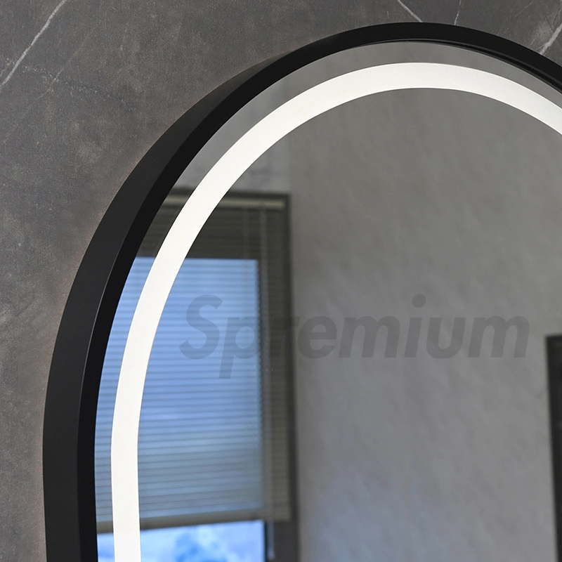 Miroir en verre de forme ovale pour la décoration murale. Miroirs intelligents en métal avec cadre ovale pour salon de coiffure et salle de bains, équipés de lumières LED.