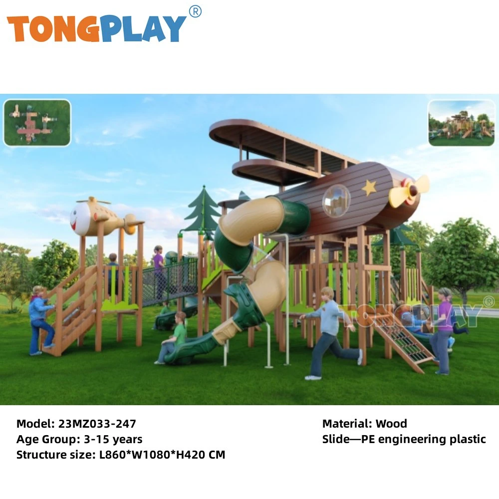 Tongplay Wooden Playhouse Funny Kids Slide Outdoor Playground Safety Game