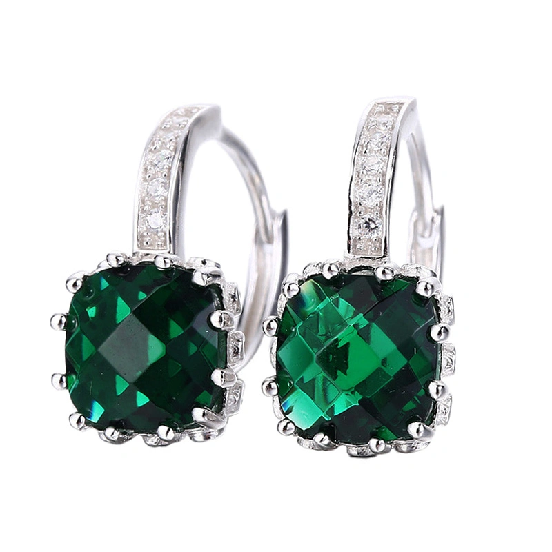 Beautiful Emerald Stone Clip Earring for Lady in 925 Sterling Silver Jewelry