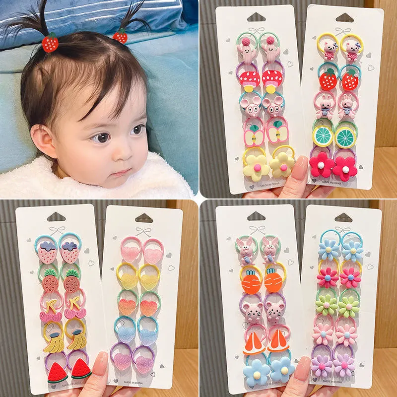 Baby Kids Girl Elastic Hair Band Accessories Hair Tie Set Multicolor Fruit Flower Rubber Cartoon Animal Hair Rope