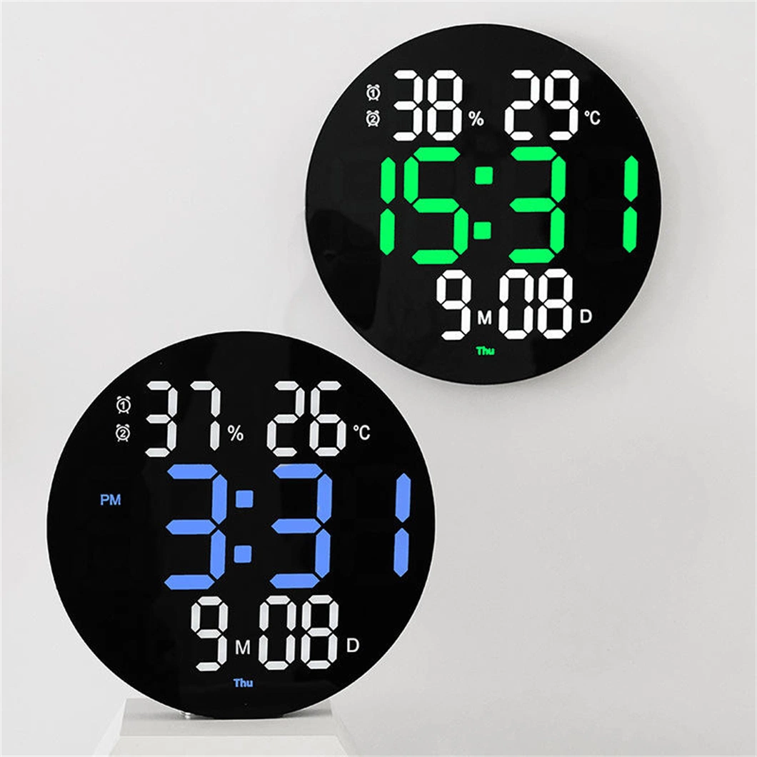 Modern Electronic Two Light Color Temperature Humidity Remote Control LED Wall Alarm Clock