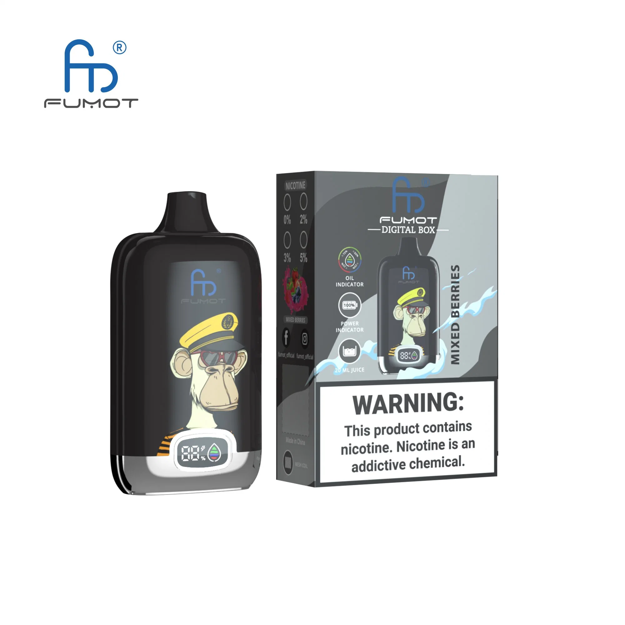 مجموعة وحدة Fumot الأصلية مع E-Liquid وحالة البطارية Digital Box 12000 Piffs Random Vape