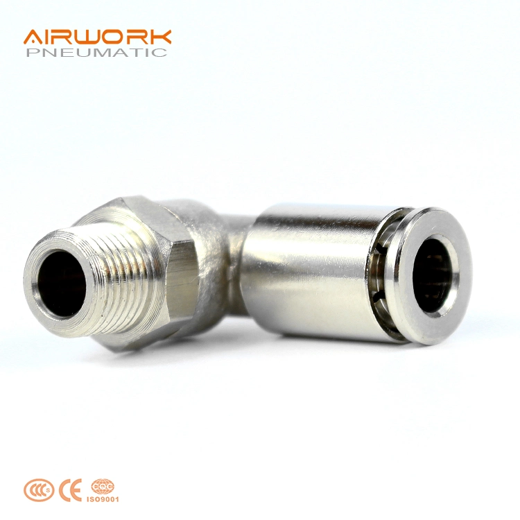 Pneumatic Nickel Plated Brass Fitting 90 Degree Elbow Male Thread Pipe Quick Connector for Flexible Air Hose