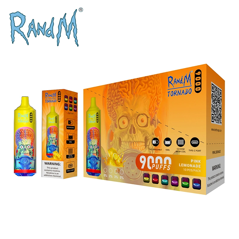 Randm Tornado 9000 cigarette électronique rechargeable Pod d'EJuice prérempli Kit de tête de stylo VAPE Fan 9000