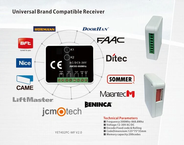 Shenzhen Yaoertai Nuevo Tipo 280-868m Receptores de Múltiples Frecuencias Compatible con Controles Remotos de Marca Yet402mf-V3.