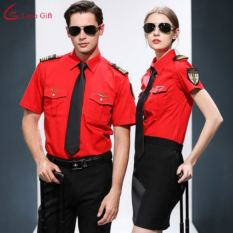 Logotipo personalizado conjuntos de ropa de trabajo uniformes de seguridad camarero Air Hostess Airline menos Camiseta de manga corta estudiante uniforme escolar verano ropa de seguridad Universal aliadas