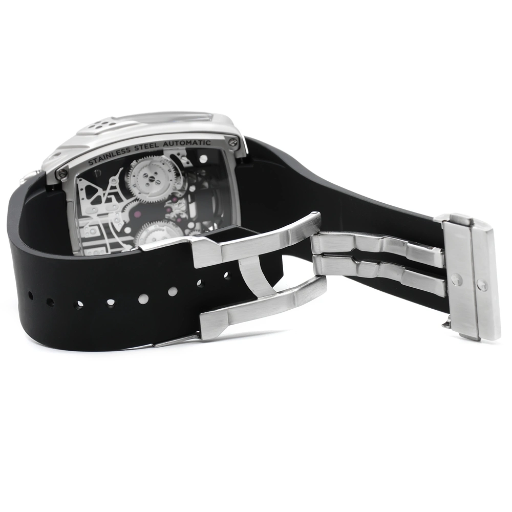 2022 Dernier Bewell personnalisé montre mécanique boîtier en acier inoxydable bracelet en silicone Square hommes Watch Fashion montre-bracelet cadran analogique