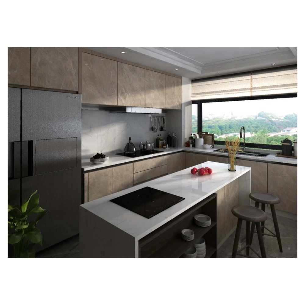 Prima Acero inoxidable Cocina Armario Madera Cocina Cabinet Cocina Colgante Armario aluminio Cocina Cabinet moderno Muebles Cocina Blanca Lacquer Kitchens