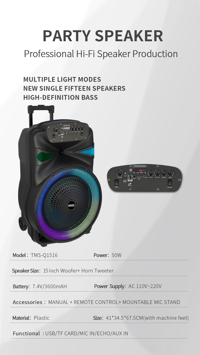 Temeisheng Bass High quality/High cost performance  Loud 100W Power Party Portable Speaker for Outdoor Activities Wireless Bluetooth Trolley Speaker