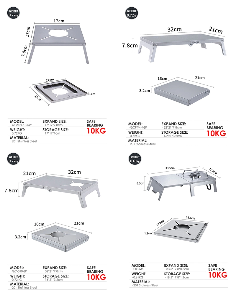 Stainless Steel Cooking Camping Stove Picnic Portable Desktop Folding Mini Table for Gas Stove Burners