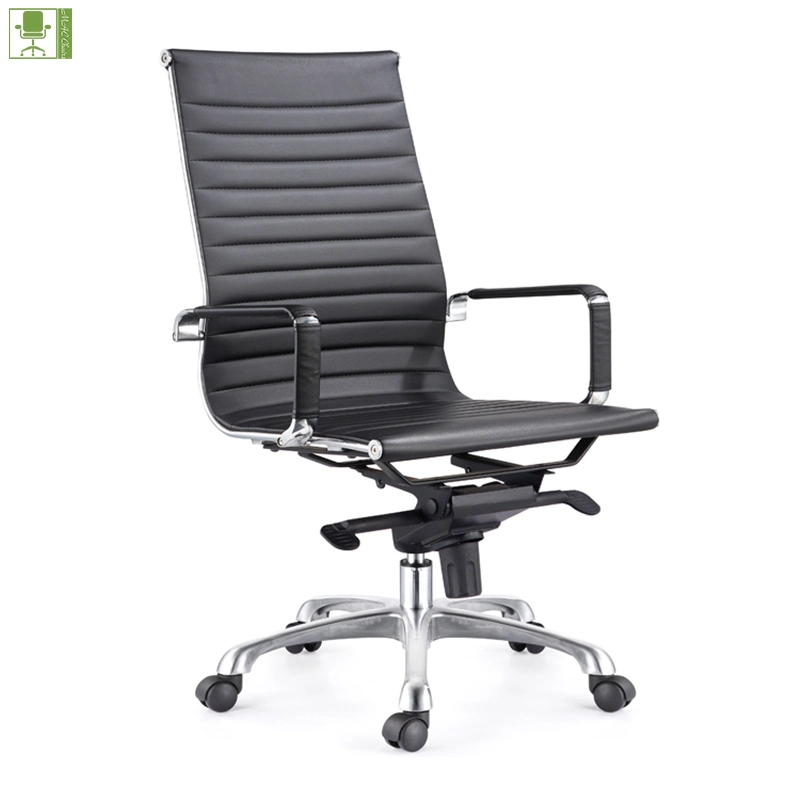 Black PU Seat and Back Swivel Office Desk Chair Aluminium Base