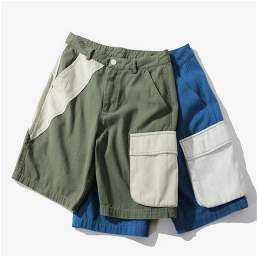Men Splicing Pocket Shorts Capri Cargo Shorts