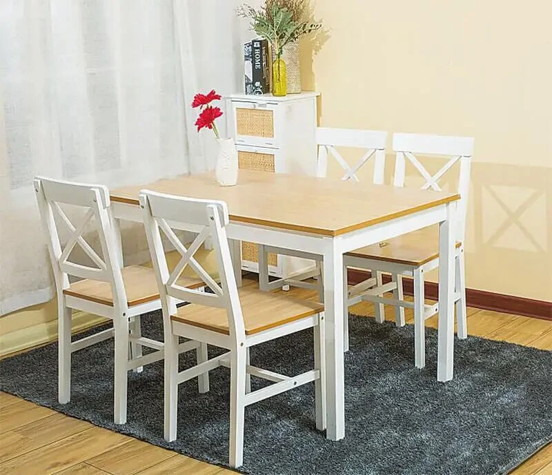 China Wholesale Home Modern New Design Solid Wood Pine Dining Chair Table Set Dining Room Furniture