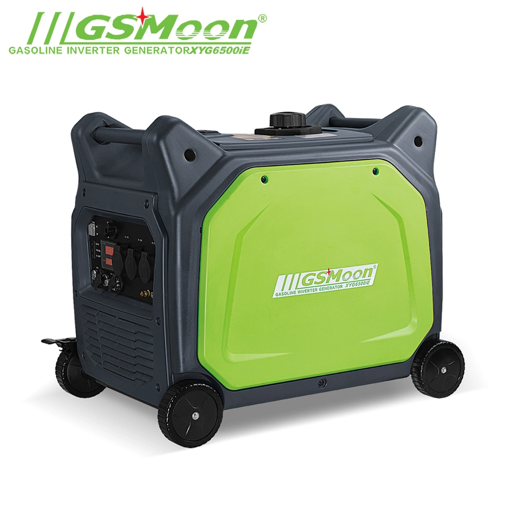 Green Color Mobile Wheels 62dba Super Silent 89kg Gasoline Inverter Generator for Home Electric Emergency 6500W