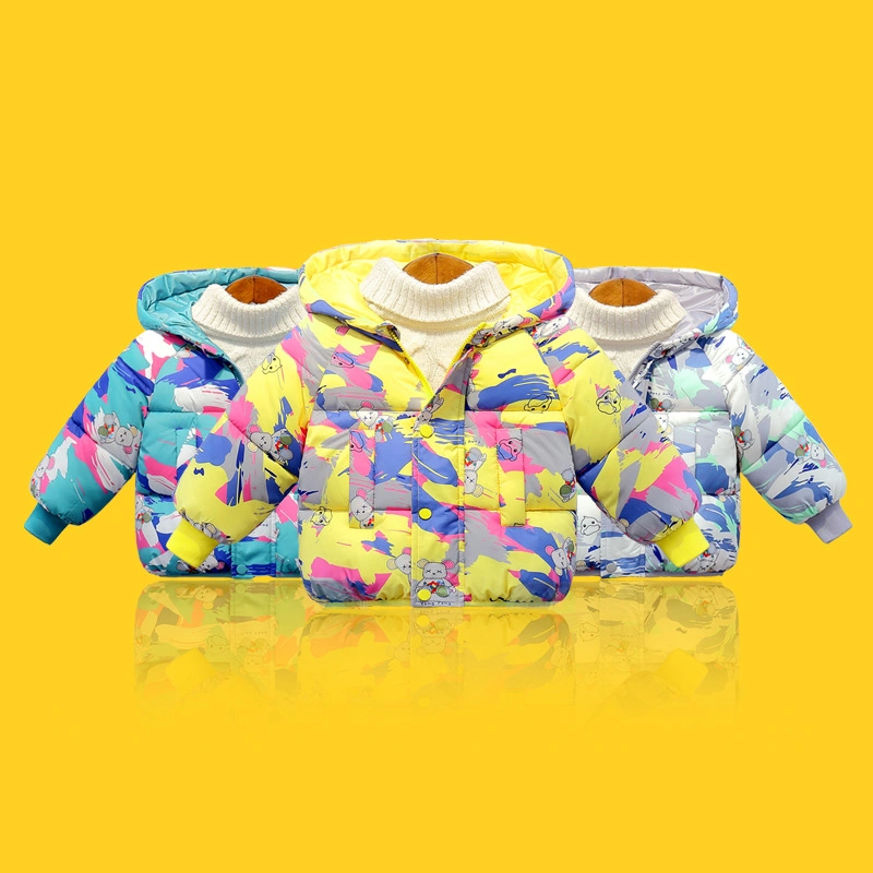 Kids Winter Clothes Hooded Cotton Cute Graffiti Pattern Baby Coat