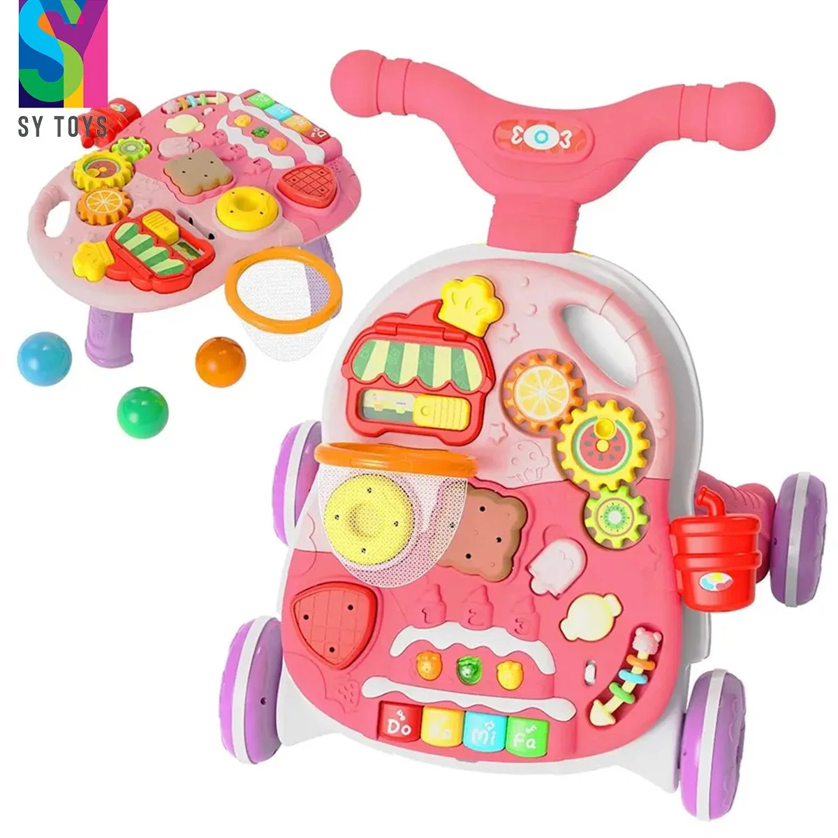 SY Toys Atacado Criança pré-escolar brinquedos bebé aprender sentar e Carrinho Toys Play and Learning Musical Baby StRoller multifunções para criança Brinquedos do bebé do Caminhante