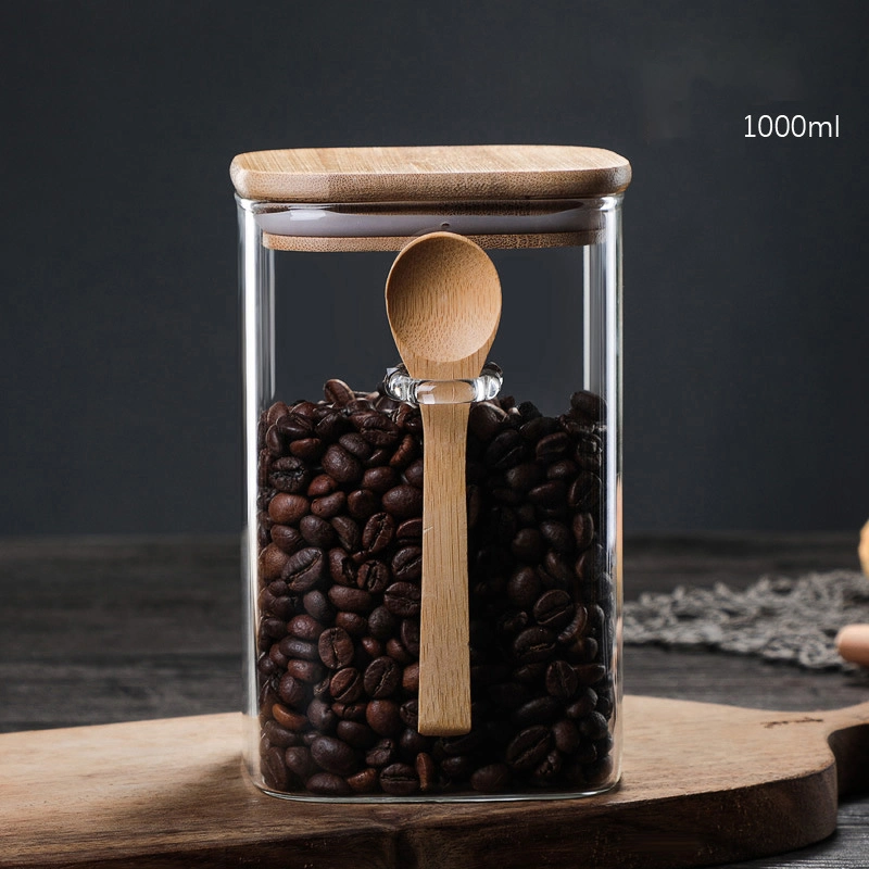 Pot de rangement en verre avec cuillère en bois, cuisine Bol à céréales