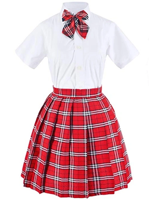 Custom White Cotton Shirt Plaid Skirt School Uniform Set for Students