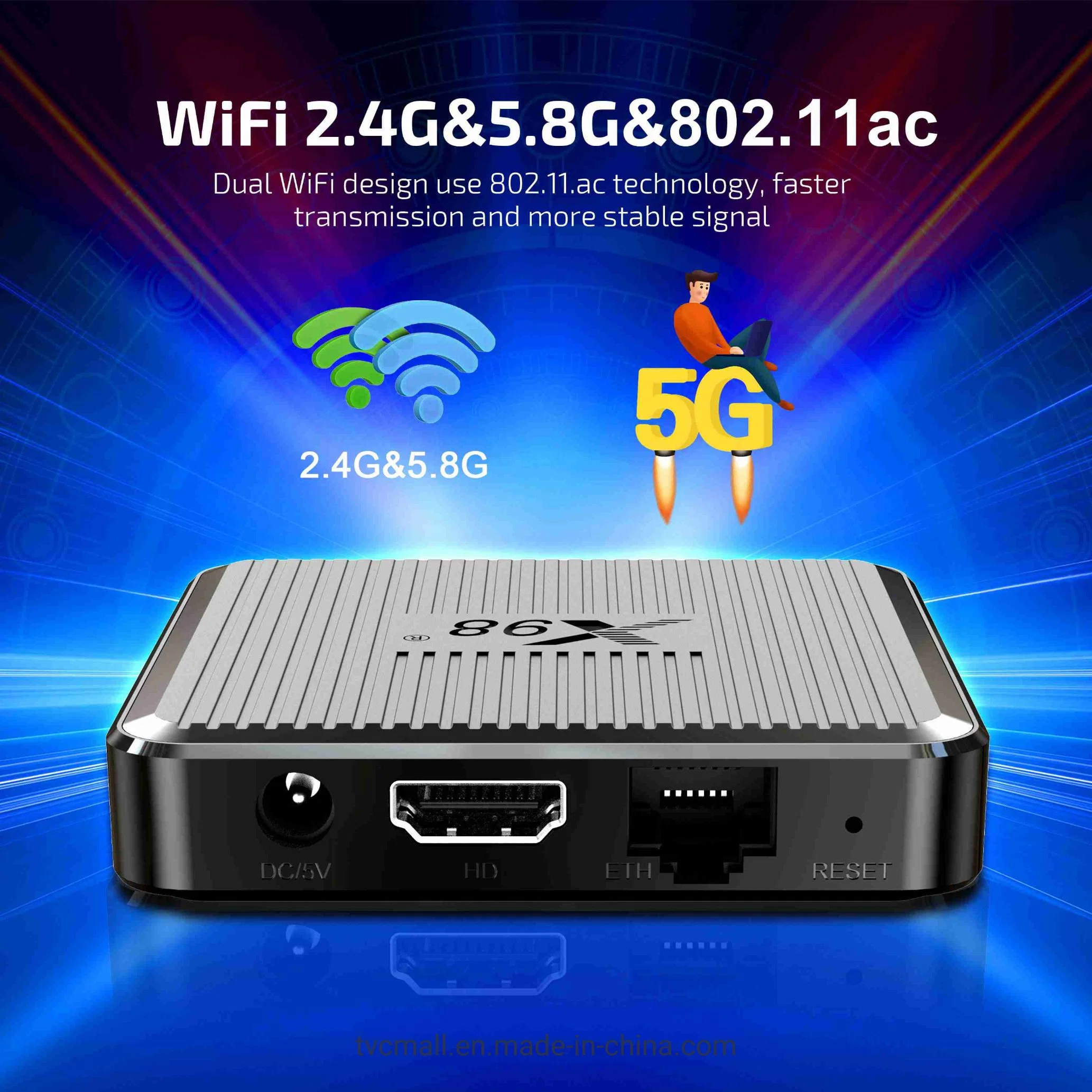 X98q 1g+8g Smart TV Box Android 11 Amlogic S905W2 4K 2.4G 5g Wifi H. 265 lecteur multimédia 4K décodeur vidéo 3D avec prise eu