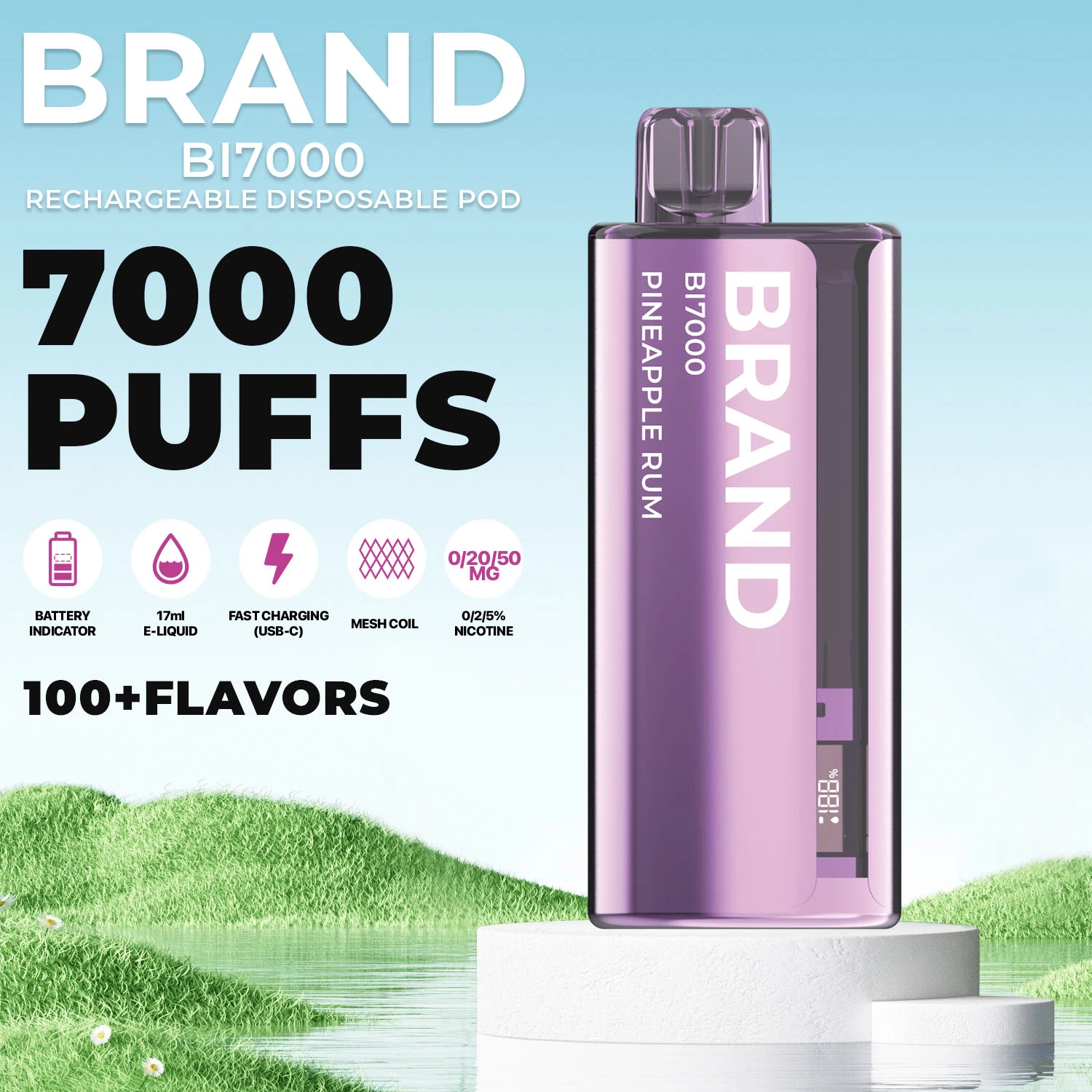 2023 Hidi OEM étiquette blanche de marque privée ODM rechargeable en céramique de bouffée de 24 saveurs 7000 l'écran de base de maille Vape	15000 bouffées jetables