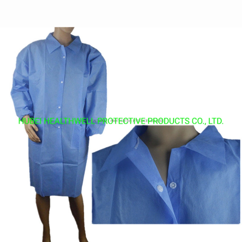 Disposable Non Woven Long Sleeve Protective Lab Coat with Collar