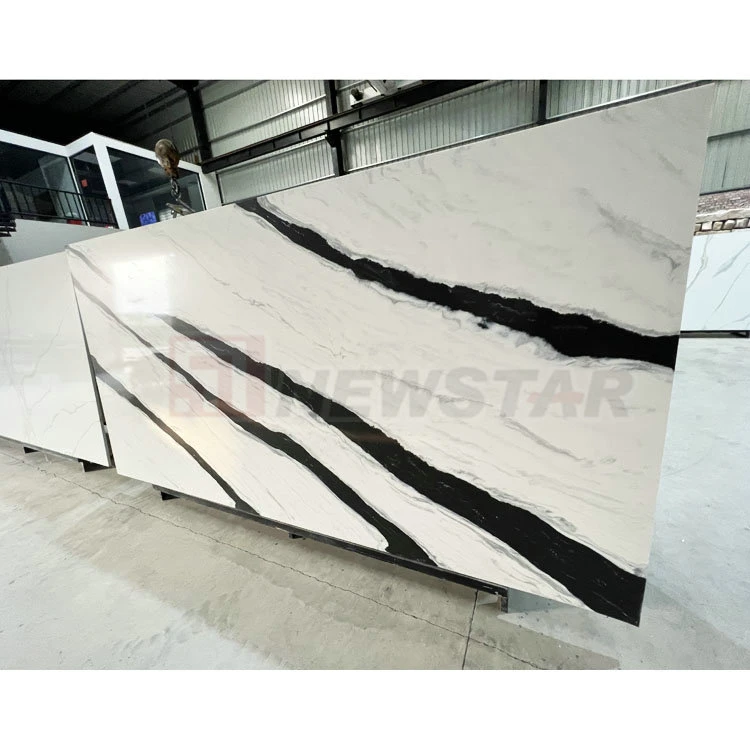 Polished Panda White Quartz Marble Veins Chine en gros Pierre de Quartz Blanc en placage.