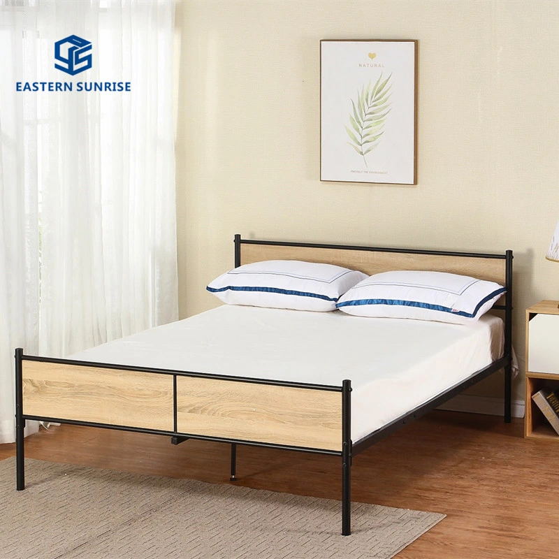 New Design Bedroom Furniture, Metal Bed Frame with Wooden Headboard, Easy Assembly