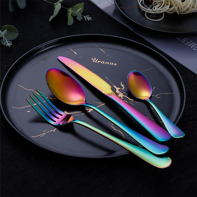Stainless Steel Tableware Natural Color Western Style Steak Knife Fork Spoon 24PCS Party Outdoor Matte Gold Cutlery Set