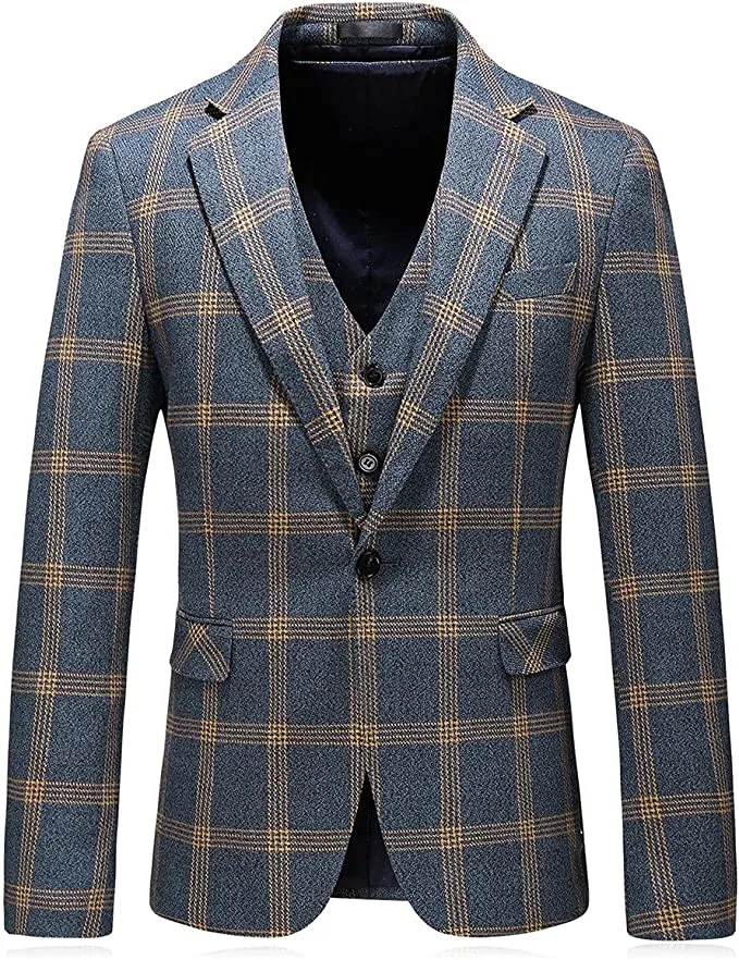 Can Custom Men&prime; S Grey Plaid Suit / Elegant and Comfortable Formal Apparel for Business and Leisure Occasions Aoshi Blazer