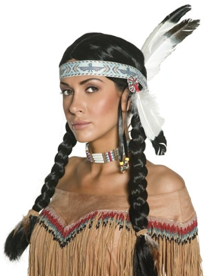 Adult Male Black Native American Wig with Red Headband