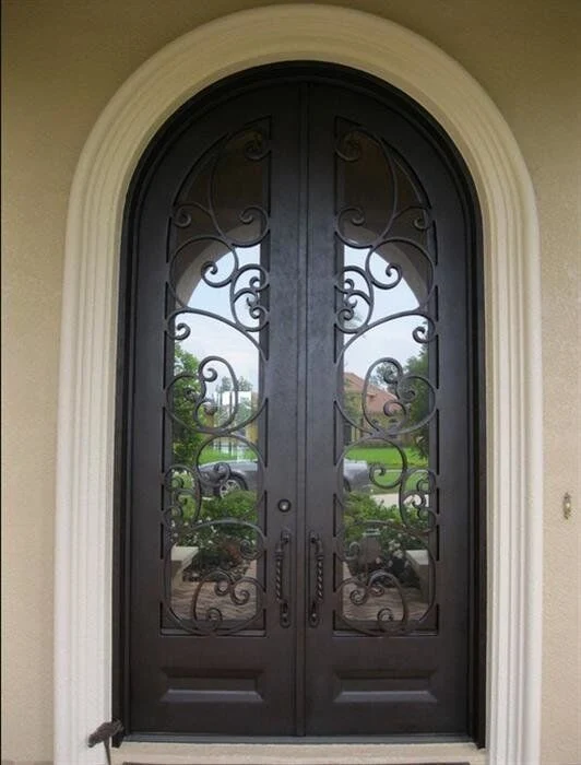 Fancy Exterior Round Top Metal Wrought Iron Door