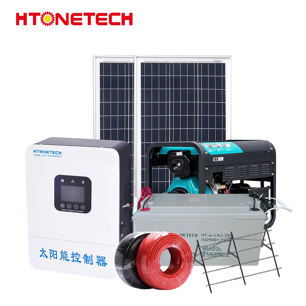 Htonetech off Grid Solar Home Energy Storage Manufacturers China 48kw Half Mono Solar Panel 10kw 12kw 15kw 10kVA Silent Diesel Generator 9.99 Kw Solar System