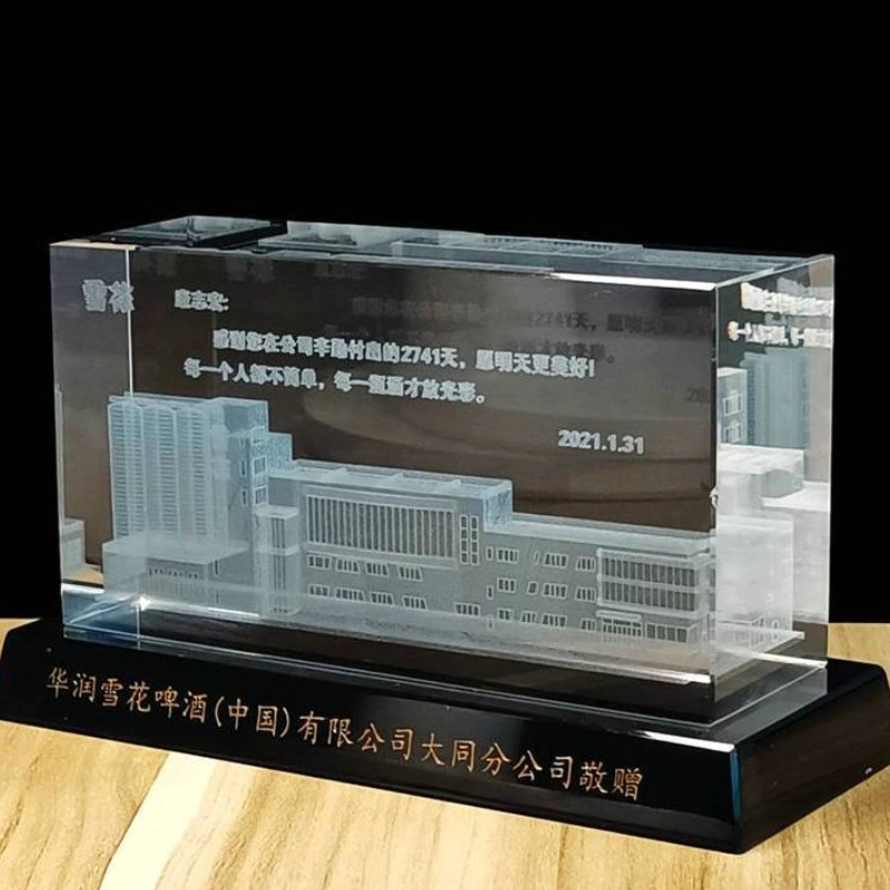 China mayorista de la fábrica de la empresa personalizados Regalos Decoración característica de la Oficina de Proyectos de Construcción La construcción de la decoración de cristal modelo 3D de trofeos