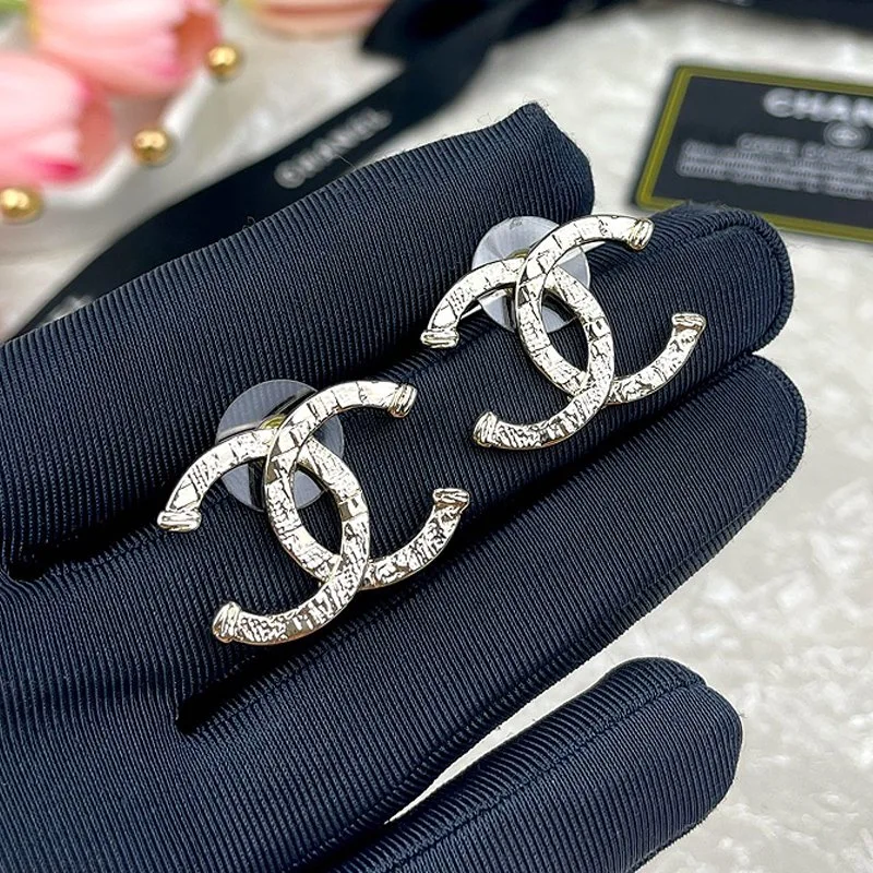 Best Selling Double C Letter Earrings Hand Grinding Relief Craft 925 Sterling Silver Stud Earrings Female Jewelry