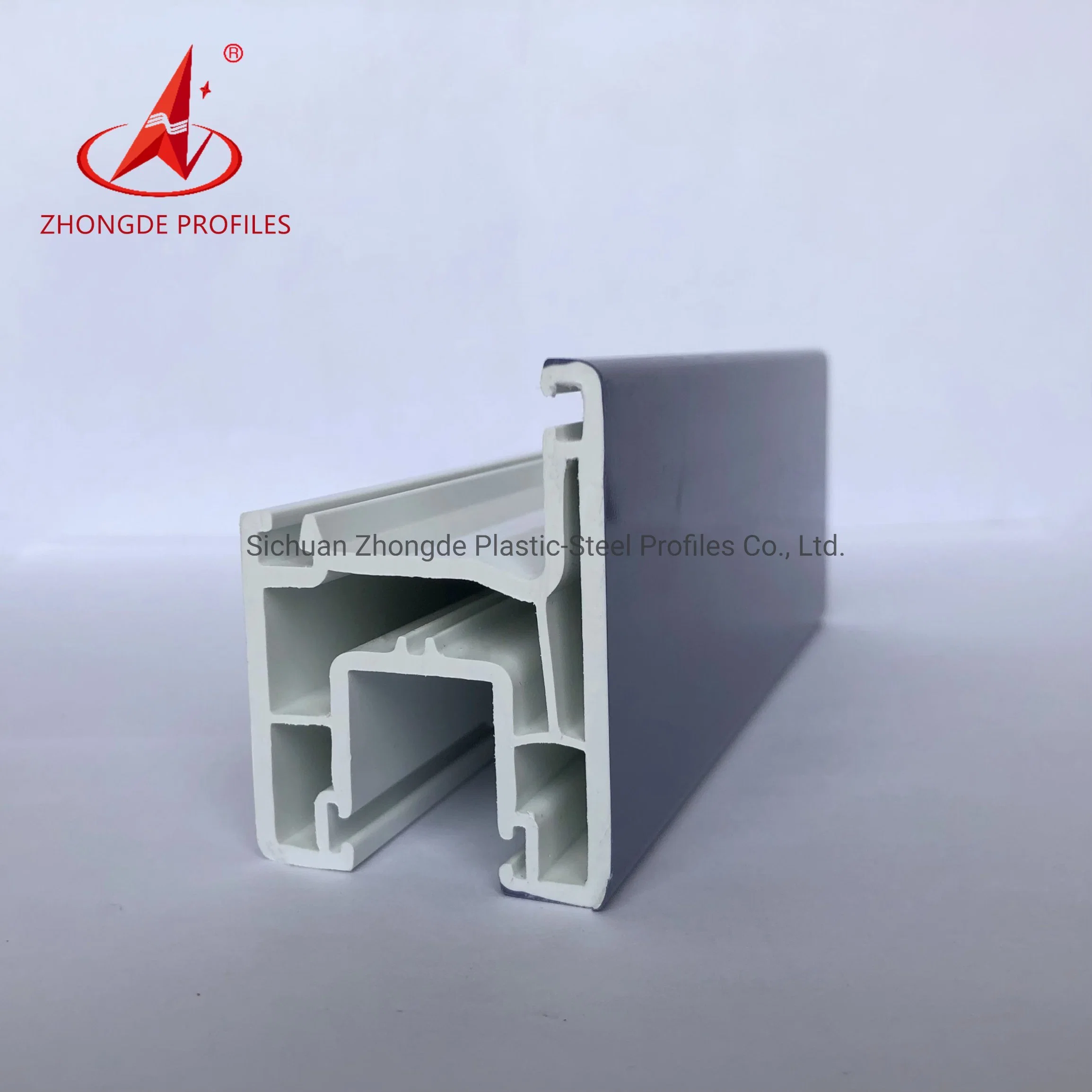 Proveedor de China de fábrica Zhongde Venta caliente 2 vías blanco Perfil de UPVC Casement Windows puertas corredizas perfiles con barbacoa y volar a la pantalla de alta calidad.