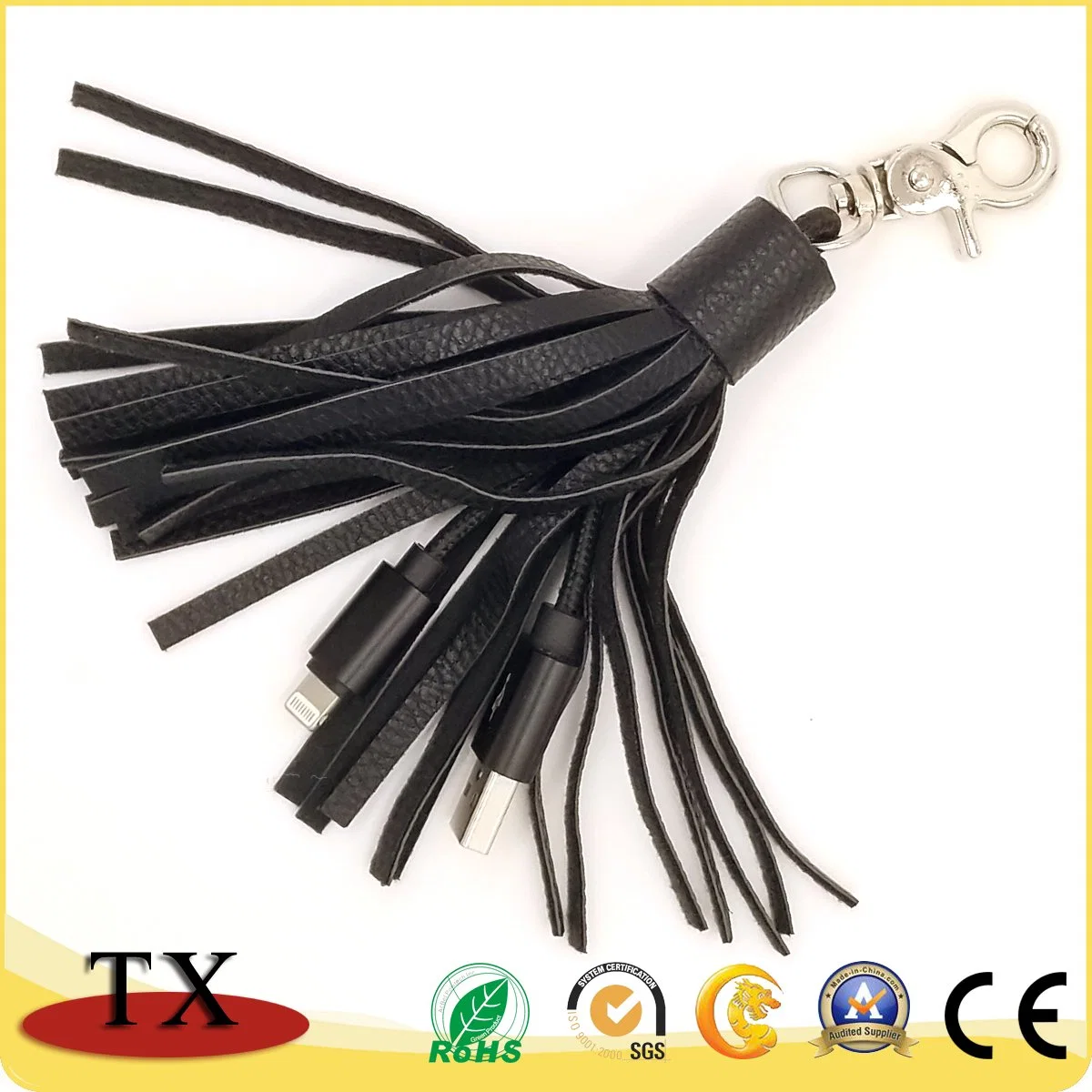 Leather Tassels Data Cable Key Chain