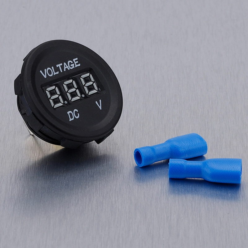 10A Round Auto Electric 2 Pin Small Waterproof DC Voltmeter with Blue Red LED