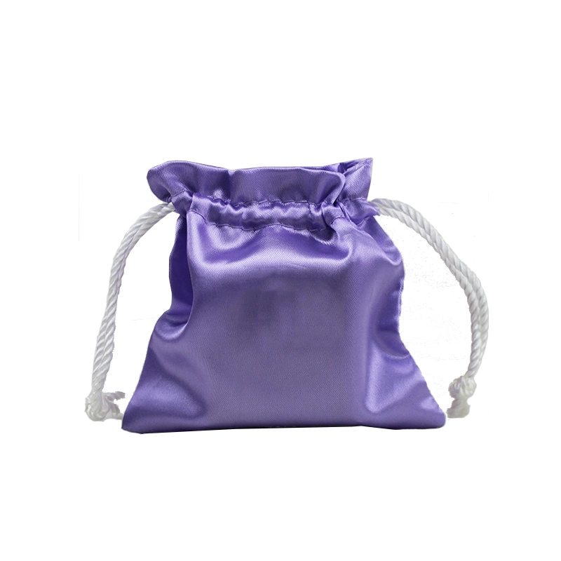 Customized Elegant Purple Satin Drawstring Jewelry Gift Pouch