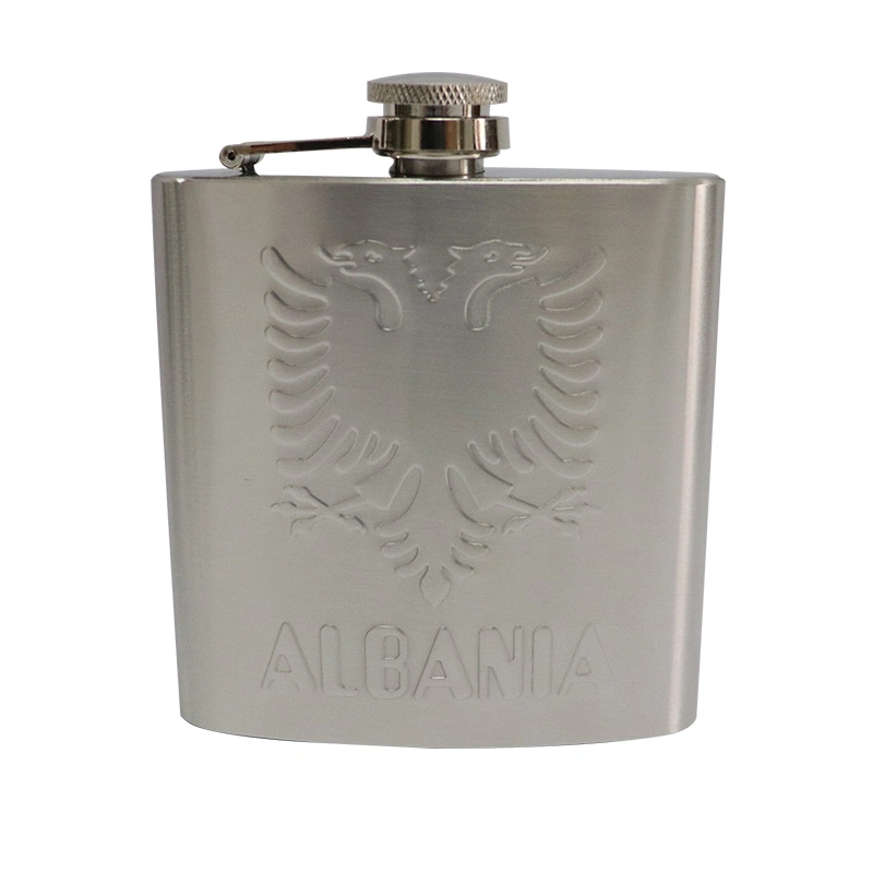 Alcohol 6 Oz Natural Metal Color Stainless Steel Hip Flask with Debossed Logo