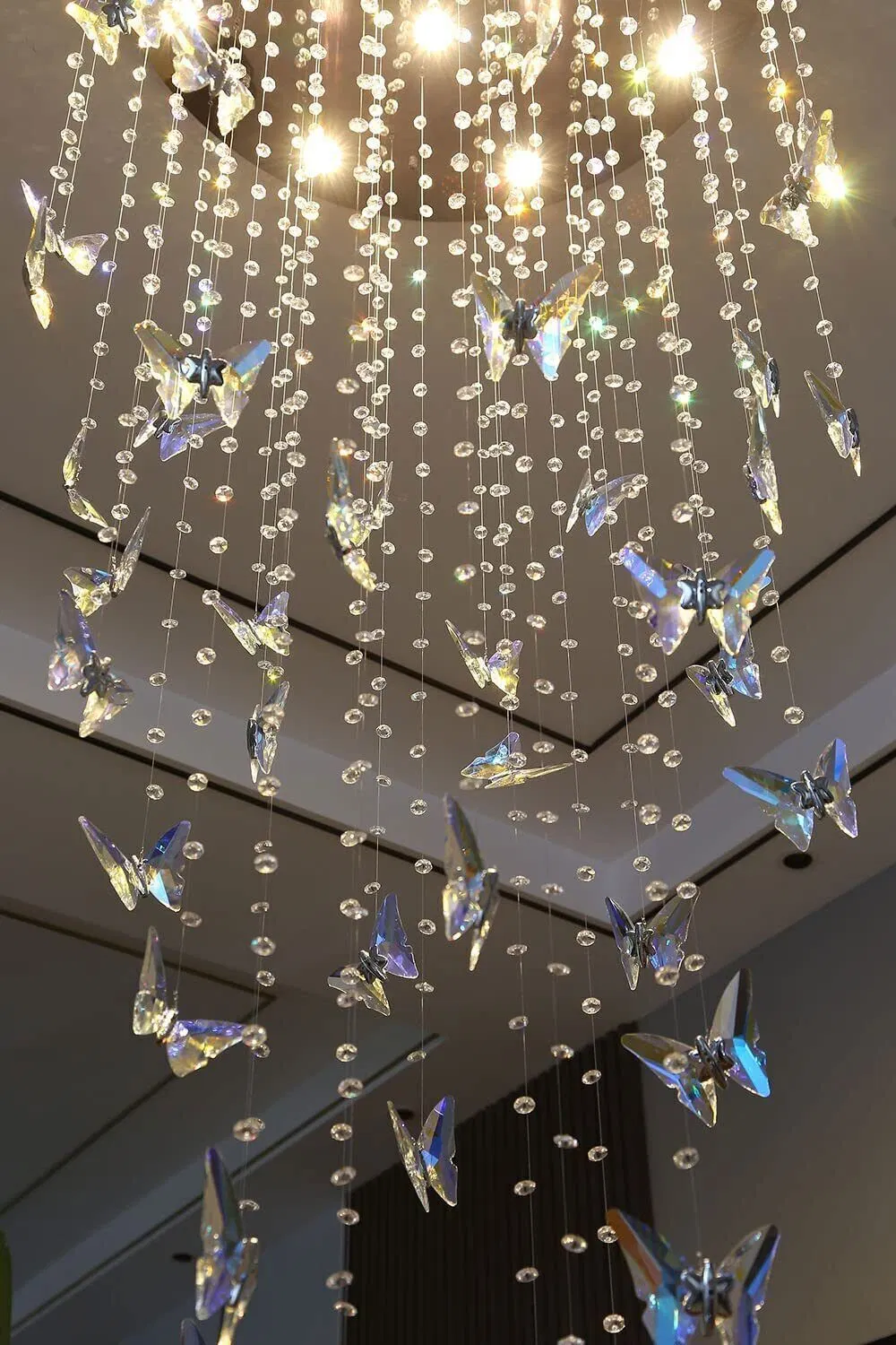 High Ceiling Big Butterfly Crystal Chandelier Fashion Staircase Crystal Light