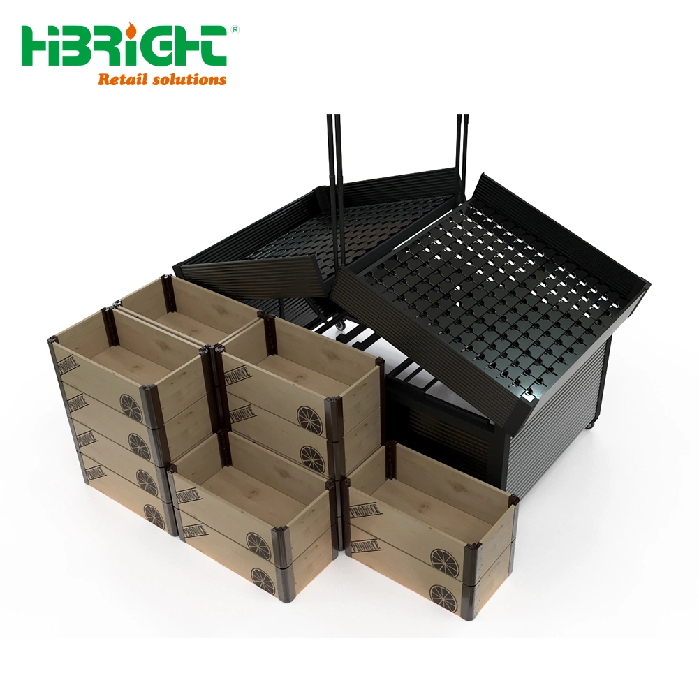 Fruit Produce Store Supermarket Foldable Wooden Display Box Bin