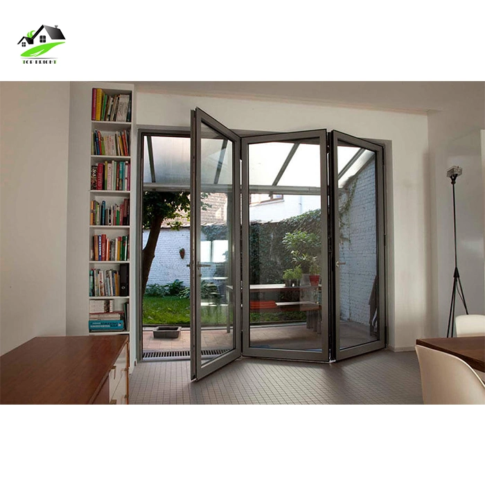 Modern Veranda Large Bi Folding Patio Burglar Proof Double Glass Accordion Design Partition Aluminium Folding Door Residential