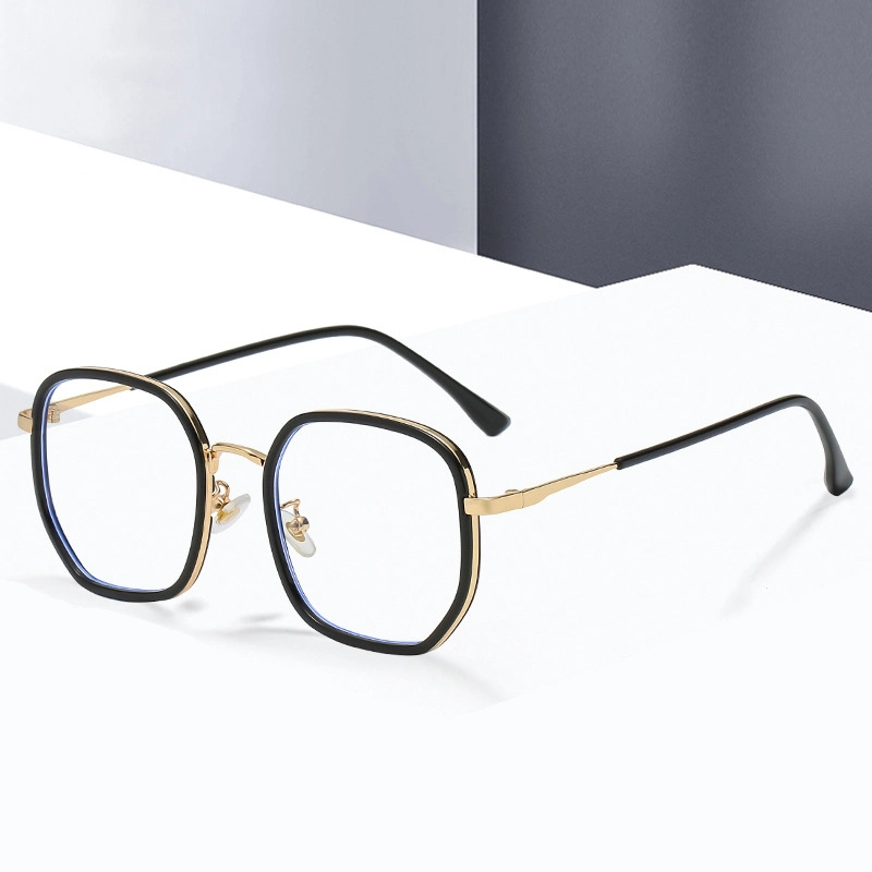 أزياء أنيقة أزياء أنيقة نظارات بسيطة متعددة الأضلاع مضادة للزرق نظارات معدنية TR90 نظارة نسائية