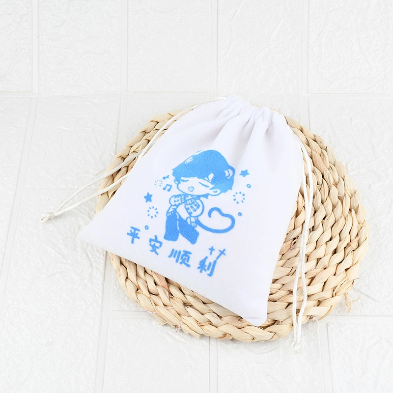 Korean Style Cute Character Drawstring Drawstring Pocket Cosmetics Storage Bag Flannel Bag Backpack Bag Can Print Logo