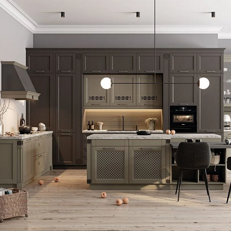 2023 Cupboard de madera maciza de gama alta personalizada para cocina con Saque el cajón de la cocina