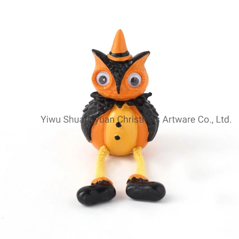 Nuevo Diseño Venta al por mayor parte de Halloween accesorios artesanales de resina de pierna larga Owl Vacaciones Adornos colgantes