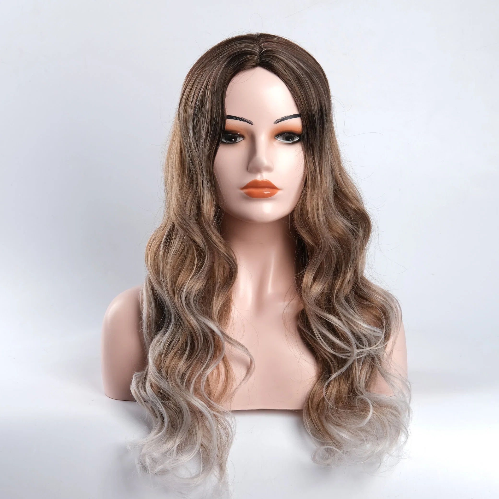 Vigoroso Synthetic Wig agua larga onda Natural Ombre Brown calor Fibra resistente para mujeres