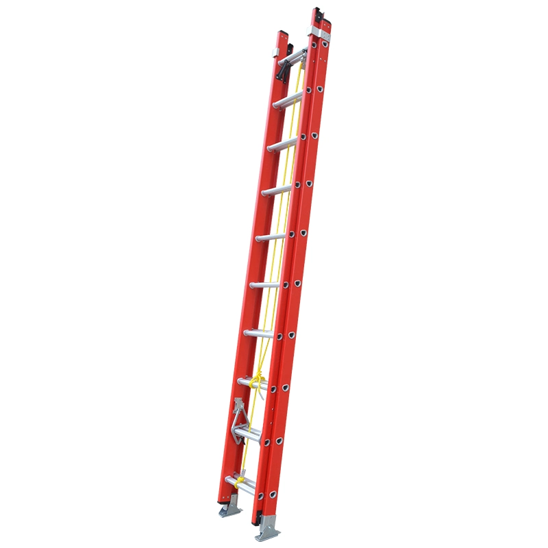 Fiebrglass Safety Extension Step Ladder with Side Supporting Pole and Life Saving Rope