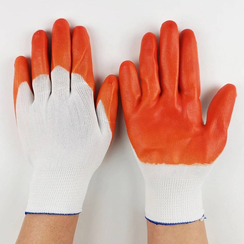 Water Proof Red PVC Fully Coated Gloves with Cotton Knit Wrist